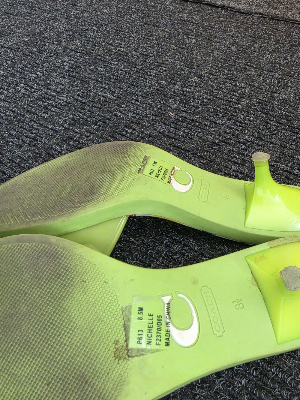 Coach Neon Lime Single-Band Slide Sandals with Colorful Printed Insole - Picture 2 of 2